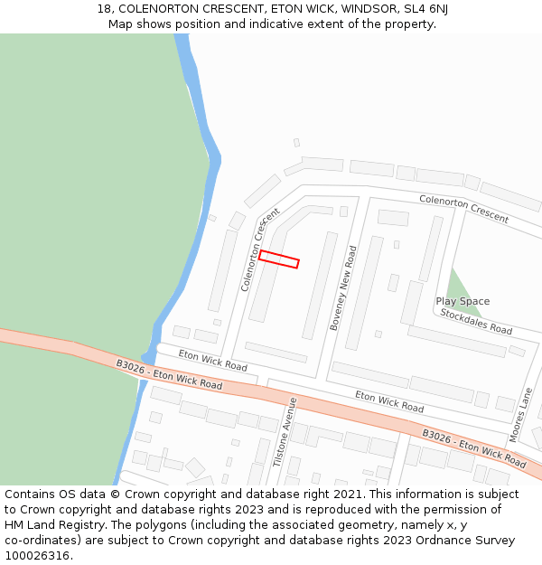 18, COLENORTON CRESCENT, ETON WICK, WINDSOR, SL4 6NJ: Location map and indicative extent of plot