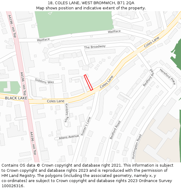 18, COLES LANE, WEST BROMWICH, B71 2QA: Location map and indicative extent of plot