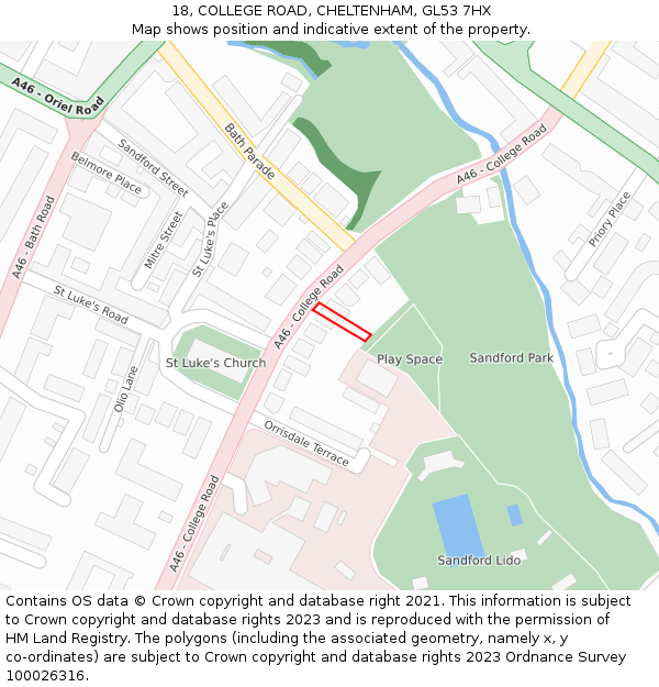 18, COLLEGE ROAD, CHELTENHAM, GL53 7HX: Location map and indicative extent of plot