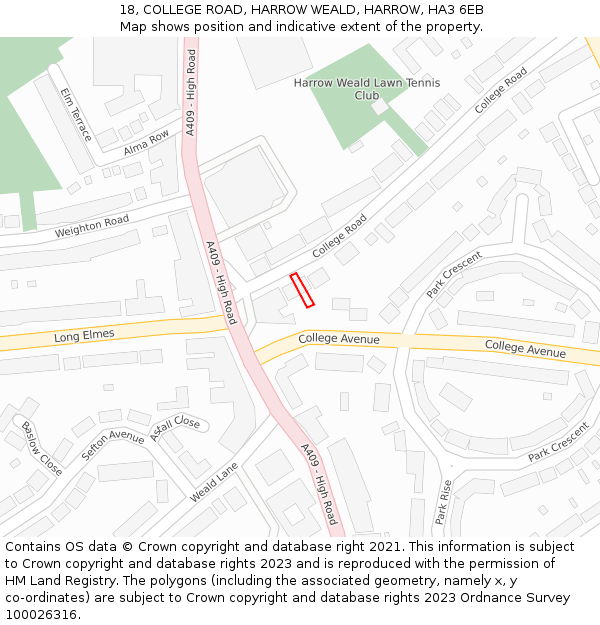 18, COLLEGE ROAD, HARROW WEALD, HARROW, HA3 6EB: Location map and indicative extent of plot
