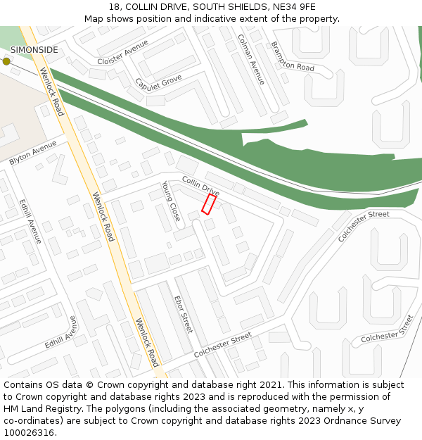 18, COLLIN DRIVE, SOUTH SHIELDS, NE34 9FE: Location map and indicative extent of plot