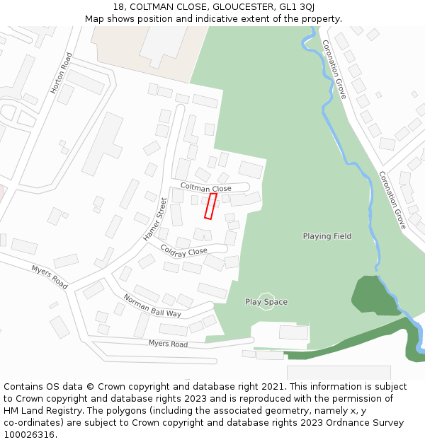 18, COLTMAN CLOSE, GLOUCESTER, GL1 3QJ: Location map and indicative extent of plot