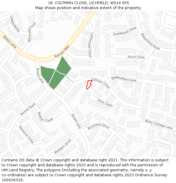 18, COLTMAN CLOSE, LICHFIELD, WS14 9YS: Location map and indicative extent of plot
