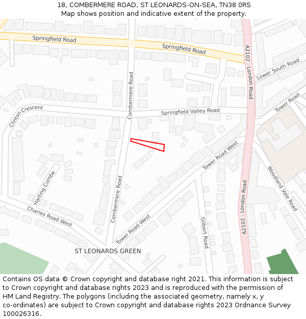 18, COMBERMERE ROAD, ST LEONARDS-ON-SEA, TN38 0RS: Location map and indicative extent of plot