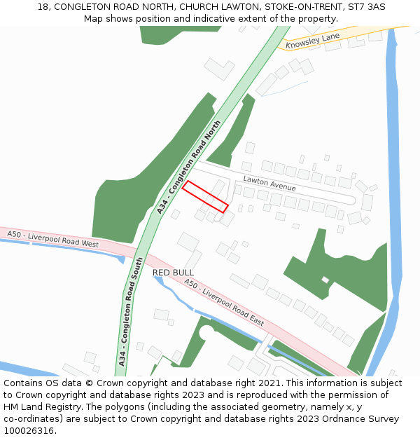 18, CONGLETON ROAD NORTH, CHURCH LAWTON, STOKE-ON-TRENT, ST7 3AS: Location map and indicative extent of plot