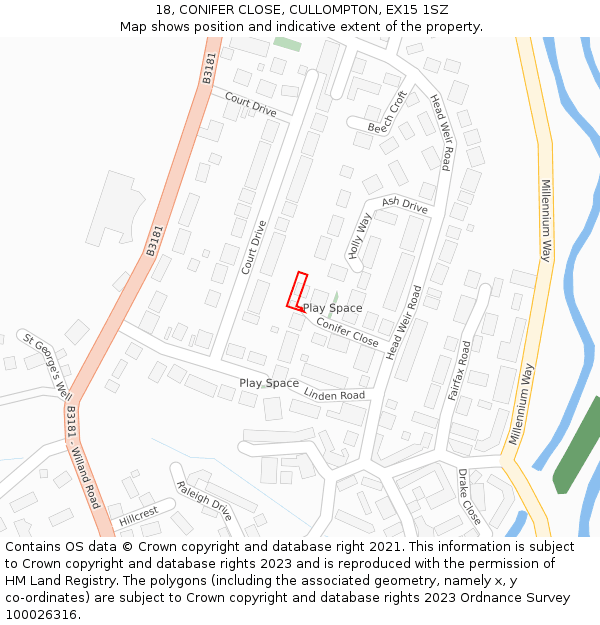 18, CONIFER CLOSE, CULLOMPTON, EX15 1SZ: Location map and indicative extent of plot
