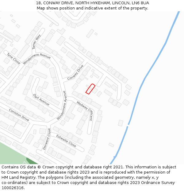 18, CONWAY DRIVE, NORTH HYKEHAM, LINCOLN, LN6 8UA: Location map and indicative extent of plot