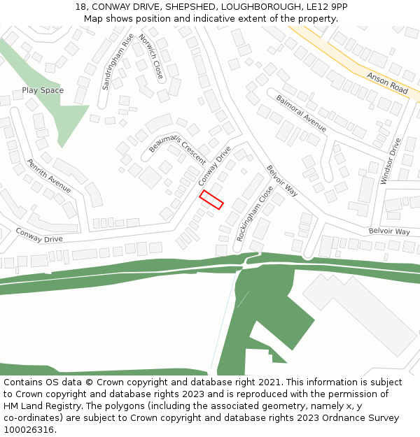 18, CONWAY DRIVE, SHEPSHED, LOUGHBOROUGH, LE12 9PP: Location map and indicative extent of plot