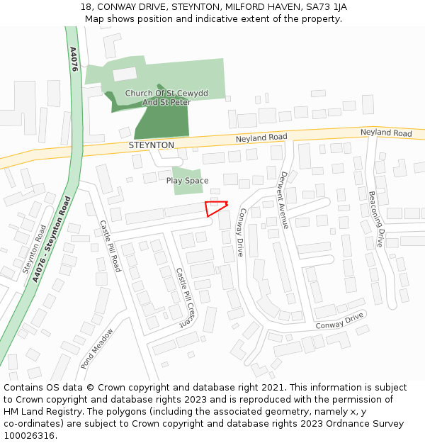 18, CONWAY DRIVE, STEYNTON, MILFORD HAVEN, SA73 1JA: Location map and indicative extent of plot