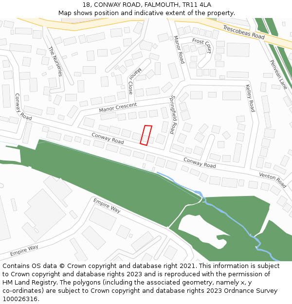 18, CONWAY ROAD, FALMOUTH, TR11 4LA: Location map and indicative extent of plot