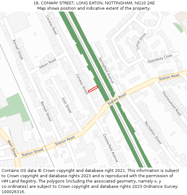 18, CONWAY STREET, LONG EATON, NOTTINGHAM, NG10 2AE: Location map and indicative extent of plot