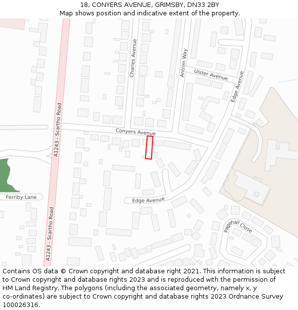 18, CONYERS AVENUE, GRIMSBY, DN33 2BY: Location map and indicative extent of plot