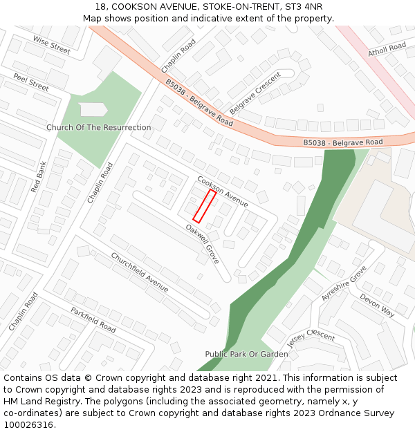 18, COOKSON AVENUE, STOKE-ON-TRENT, ST3 4NR: Location map and indicative extent of plot