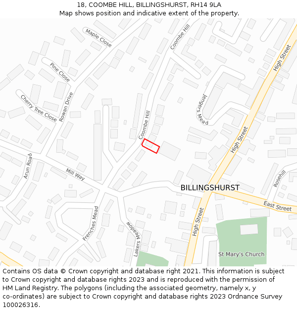 18, COOMBE HILL, BILLINGSHURST, RH14 9LA: Location map and indicative extent of plot