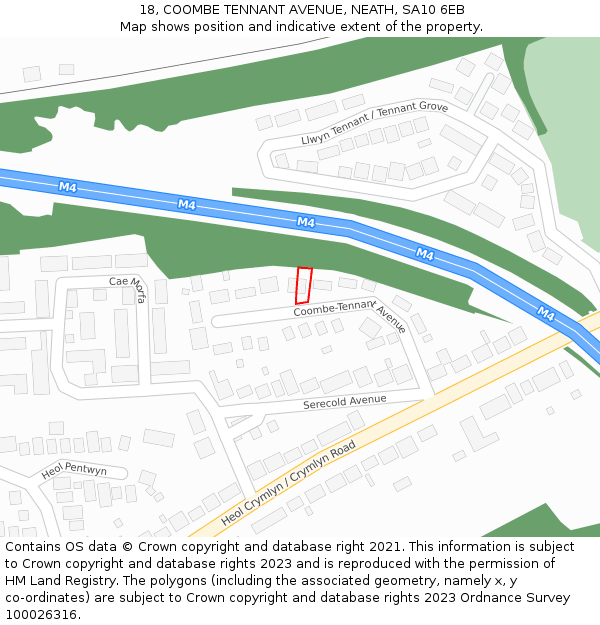 18, COOMBE TENNANT AVENUE, NEATH, SA10 6EB: Location map and indicative extent of plot