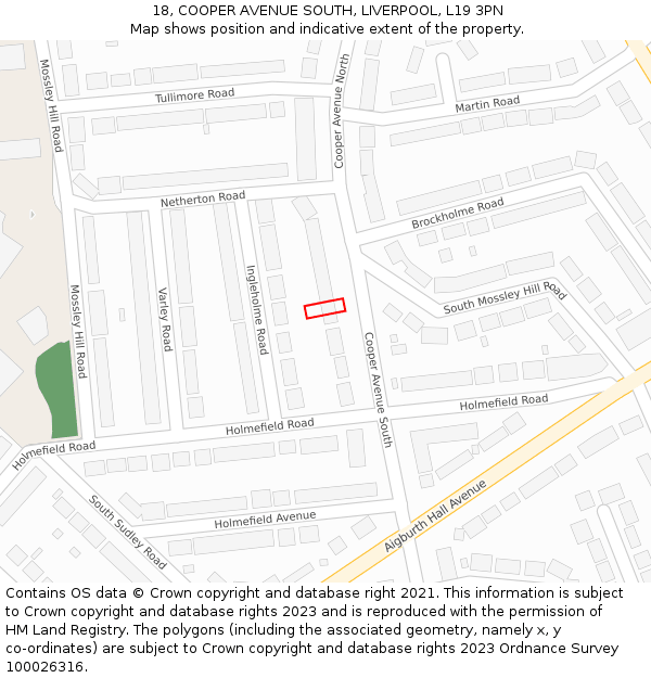 18, COOPER AVENUE SOUTH, LIVERPOOL, L19 3PN: Location map and indicative extent of plot