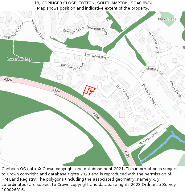 18, COPINGER CLOSE, TOTTON, SOUTHAMPTON, SO40 8WN: Location map and indicative extent of plot