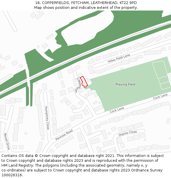 18, COPPERFIELDS, FETCHAM, LEATHERHEAD, KT22 9PD: Location map and indicative extent of plot