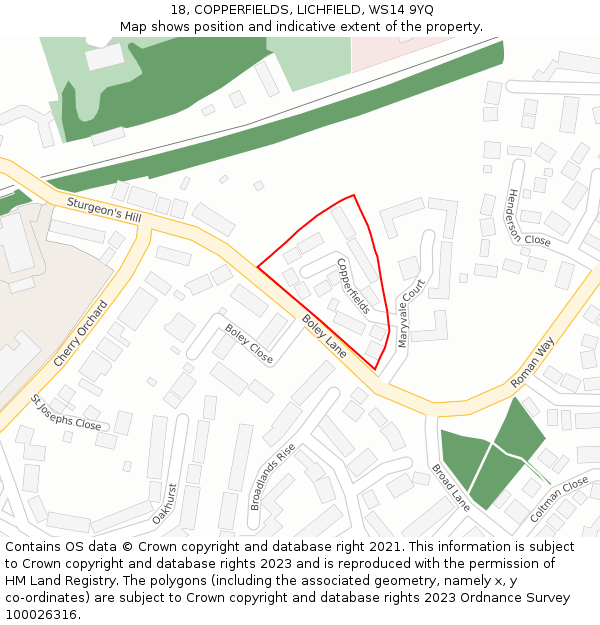 18, COPPERFIELDS, LICHFIELD, WS14 9YQ: Location map and indicative extent of plot