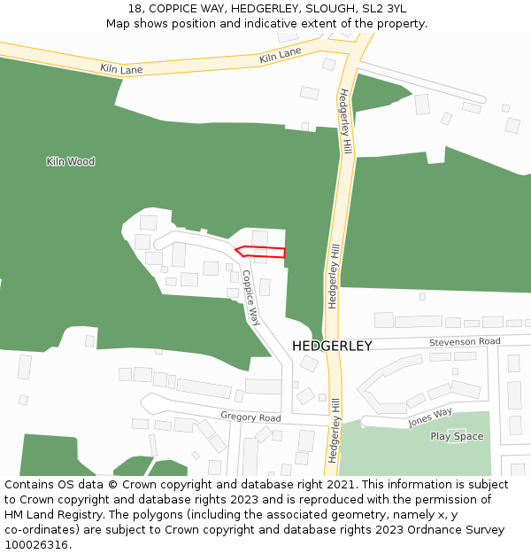 18, COPPICE WAY, HEDGERLEY, SLOUGH, SL2 3YL: Location map and indicative extent of plot