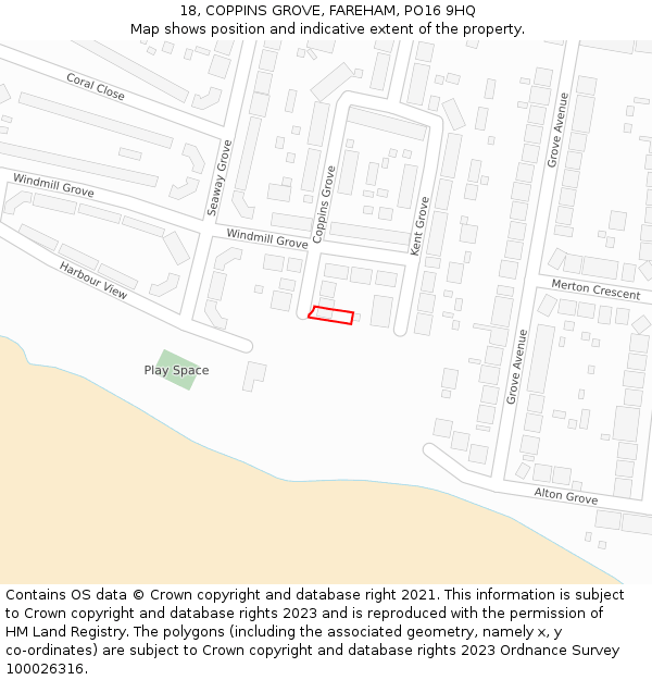 18, COPPINS GROVE, FAREHAM, PO16 9HQ: Location map and indicative extent of plot