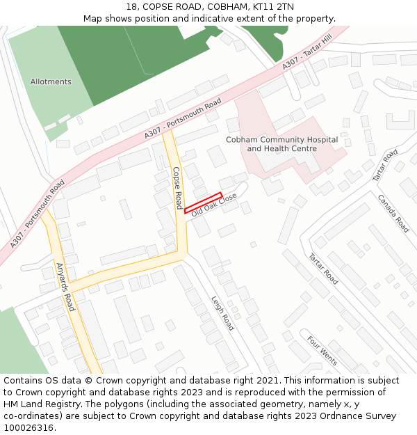 18, COPSE ROAD, COBHAM, KT11 2TN: Location map and indicative extent of plot