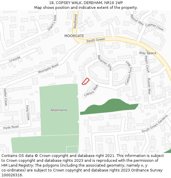 18, COPSEY WALK, DEREHAM, NR19 1WP: Location map and indicative extent of plot