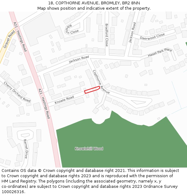 18, COPTHORNE AVENUE, BROMLEY, BR2 8NN: Location map and indicative extent of plot