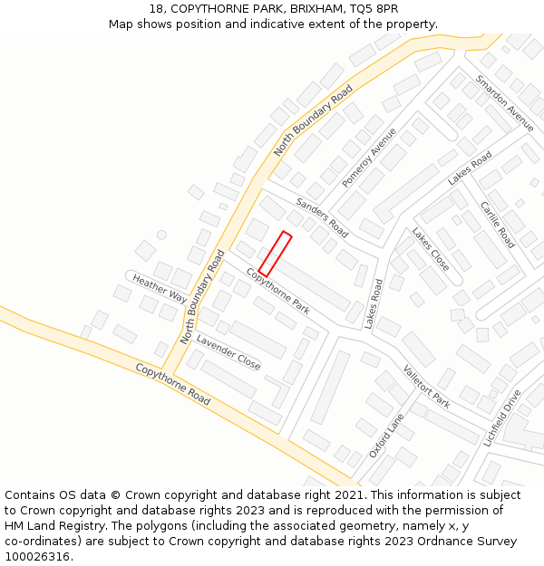 18, COPYTHORNE PARK, BRIXHAM, TQ5 8PR: Location map and indicative extent of plot