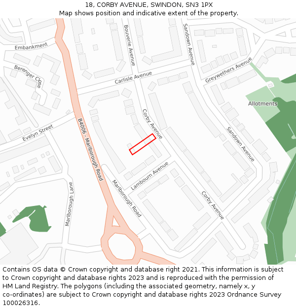 18, CORBY AVENUE, SWINDON, SN3 1PX: Location map and indicative extent of plot