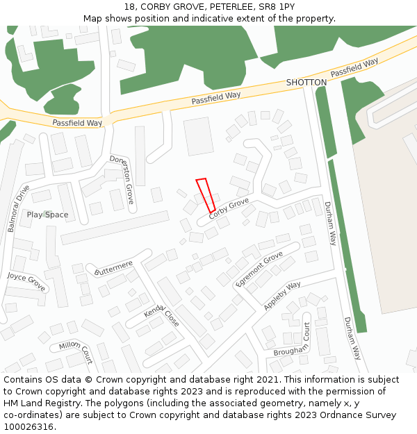 18, CORBY GROVE, PETERLEE, SR8 1PY: Location map and indicative extent of plot