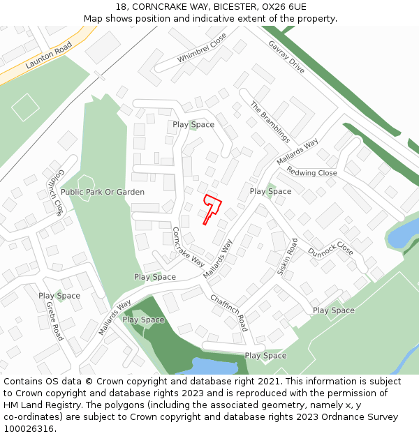18, CORNCRAKE WAY, BICESTER, OX26 6UE: Location map and indicative extent of plot