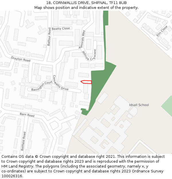 18, CORNWALLIS DRIVE, SHIFNAL, TF11 8UB: Location map and indicative extent of plot