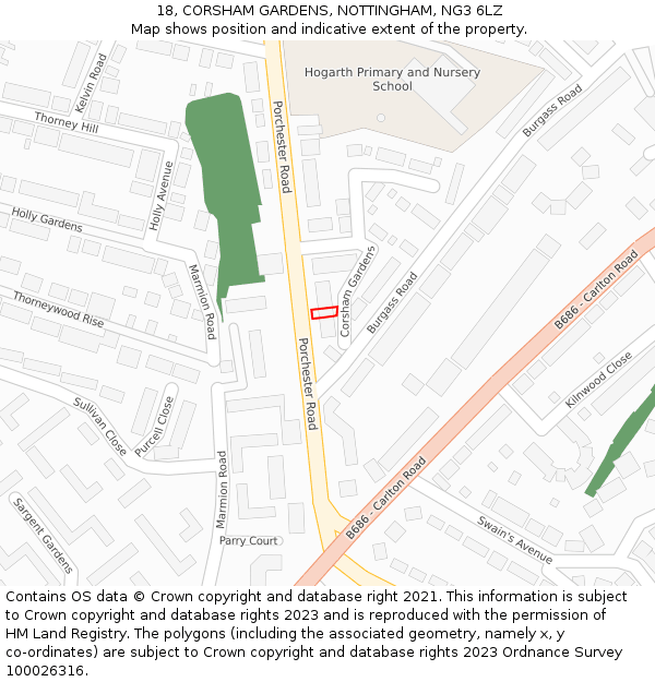 18, CORSHAM GARDENS, NOTTINGHAM, NG3 6LZ: Location map and indicative extent of plot