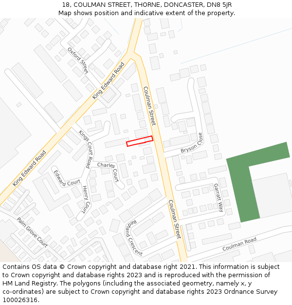18, COULMAN STREET, THORNE, DONCASTER, DN8 5JR: Location map and indicative extent of plot