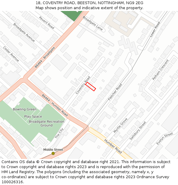 18, COVENTRY ROAD, BEESTON, NOTTINGHAM, NG9 2EG: Location map and indicative extent of plot