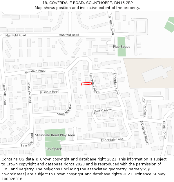 18, COVERDALE ROAD, SCUNTHORPE, DN16 2RP: Location map and indicative extent of plot