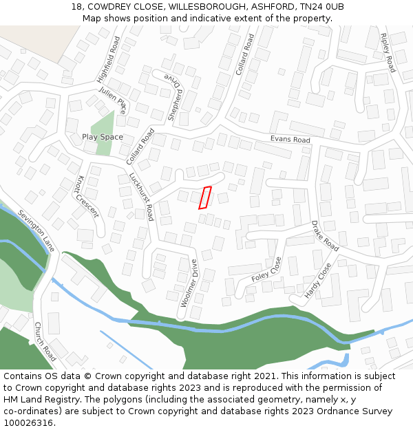 18, COWDREY CLOSE, WILLESBOROUGH, ASHFORD, TN24 0UB: Location map and indicative extent of plot