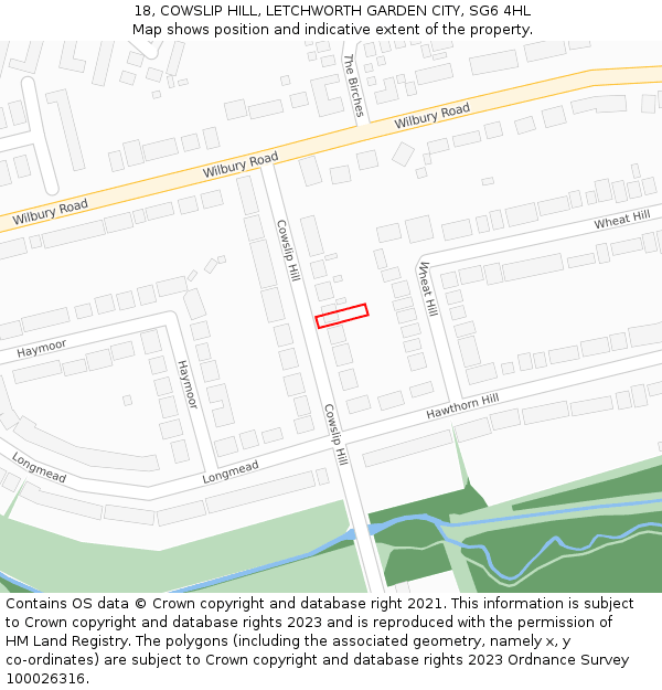 18, COWSLIP HILL, LETCHWORTH GARDEN CITY, SG6 4HL: Location map and indicative extent of plot