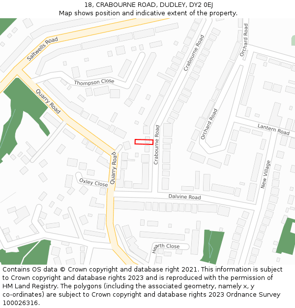 18, CRABOURNE ROAD, DUDLEY, DY2 0EJ: Location map and indicative extent of plot