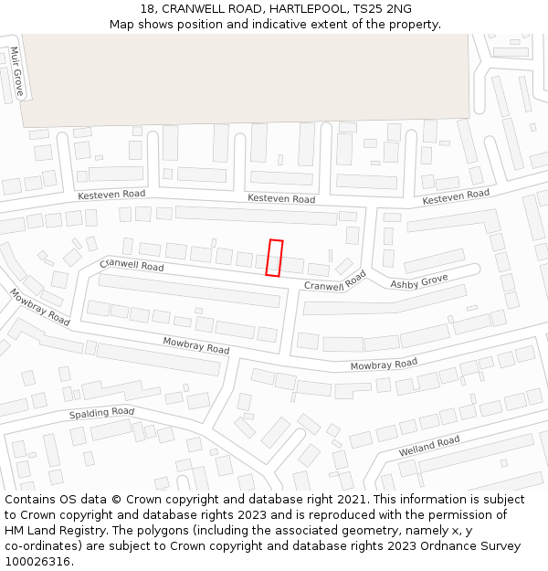 18, CRANWELL ROAD, HARTLEPOOL, TS25 2NG: Location map and indicative extent of plot