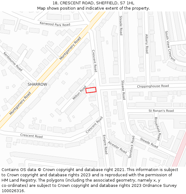 18, CRESCENT ROAD, SHEFFIELD, S7 1HL: Location map and indicative extent of plot