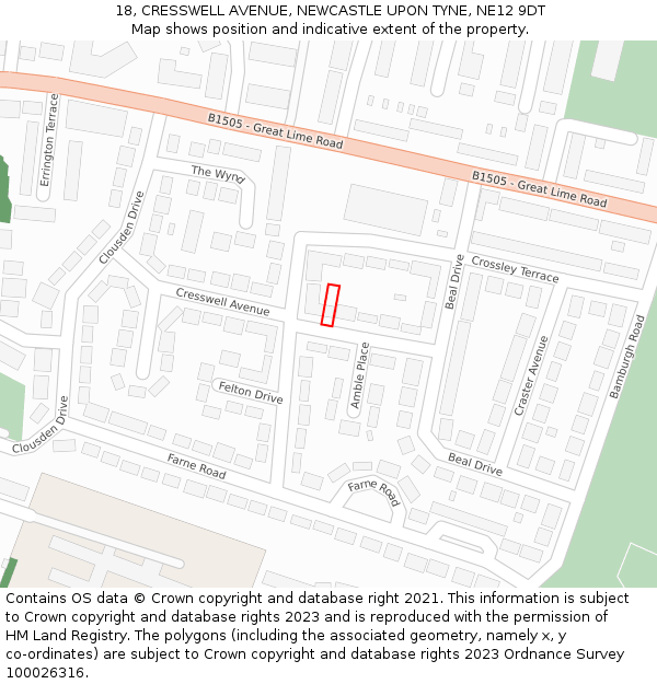 18, CRESSWELL AVENUE, NEWCASTLE UPON TYNE, NE12 9DT: Location map and indicative extent of plot