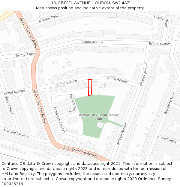 18, CRIFFEL AVENUE, LONDON, SW2 4AZ: Location map and indicative extent of plot