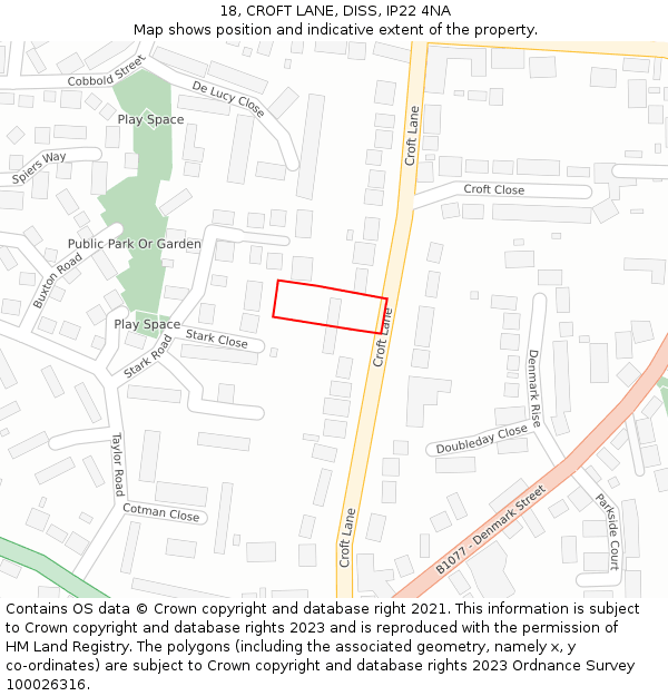 18, CROFT LANE, DISS, IP22 4NA: Location map and indicative extent of plot