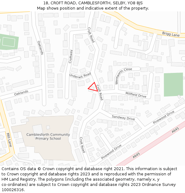 18, CROFT ROAD, CAMBLESFORTH, SELBY, YO8 8JS: Location map and indicative extent of plot