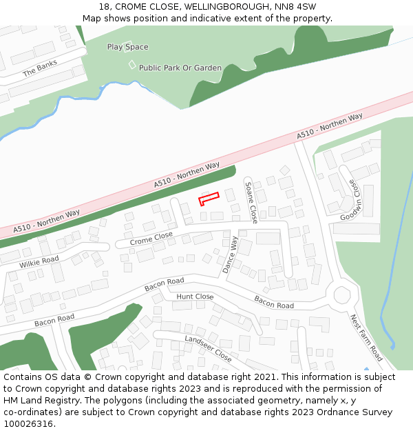 18, CROME CLOSE, WELLINGBOROUGH, NN8 4SW: Location map and indicative extent of plot