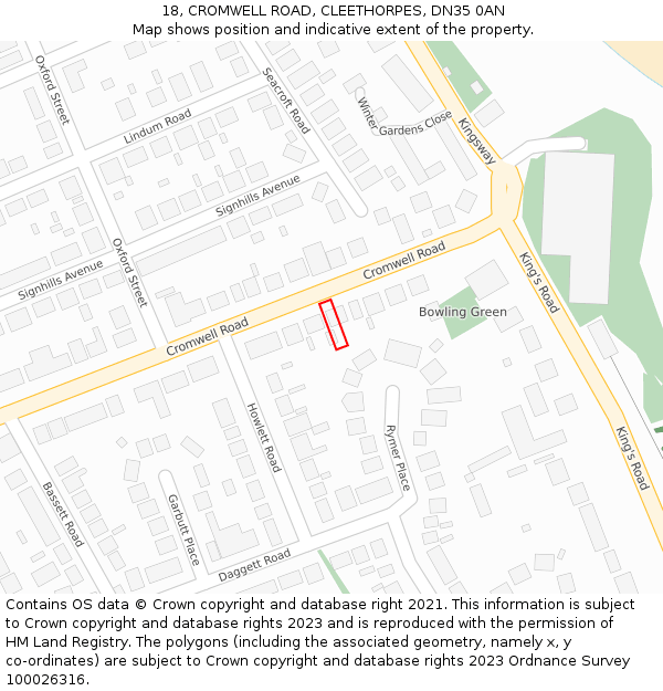 18, CROMWELL ROAD, CLEETHORPES, DN35 0AN: Location map and indicative extent of plot