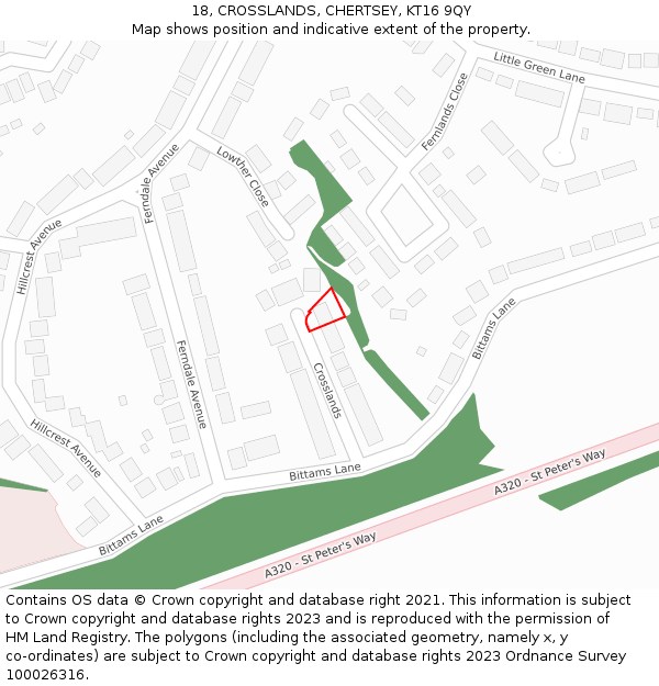 18, CROSSLANDS, CHERTSEY, KT16 9QY: Location map and indicative extent of plot