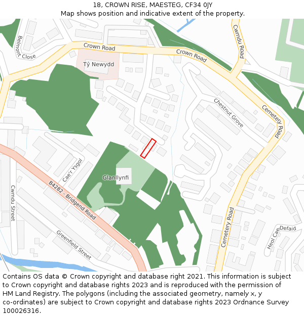 18, CROWN RISE, MAESTEG, CF34 0JY: Location map and indicative extent of plot